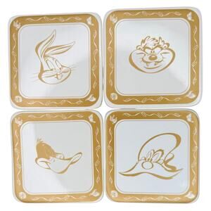 VINTAGE 90's Warner Brothers Looney Tunes Set of 4 Ceramic Coasters Barware